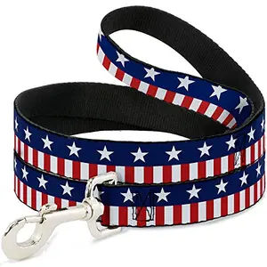 Buckle-Down Americana Stars Stripes2 dog leash with blue, white, red, white pattern, 1 inch wide