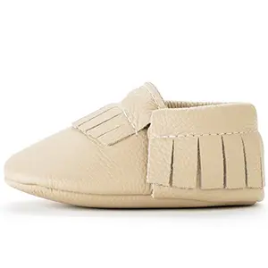BirdRock Baby Moccasins in Latte color, soft leather with elastic band
