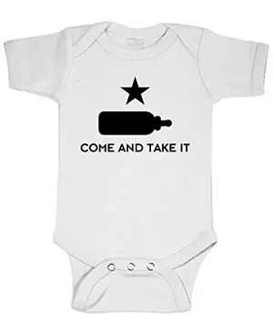 Baby wearing a white 'Come TAKE IT' onesie, showing Texas pride