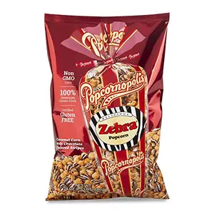 Popcornopolis Zebra Popcorn bag with caramel and chocolate stripes