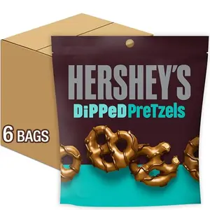 Bulk pack of HERSHEY'S chocolate covered pretzels with milk and dark chocolate drizzle
