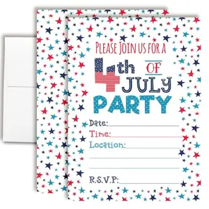 AmandaCreation 4th of July party invitations with red, white, and blue stars and a bold lettering design