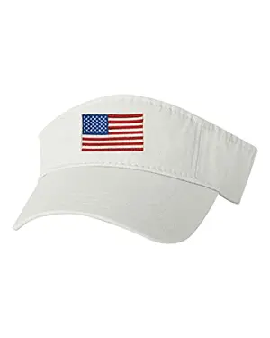 Clean white visor with embroidered American flag and velcro closure