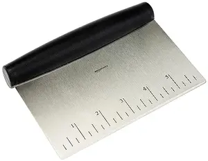 Amazon Basics stainless steel bench scraper with measurement marks and black handle