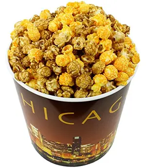 Signature Popcorn Chicago Skyline Bucket with caramel and cheddar popcorn