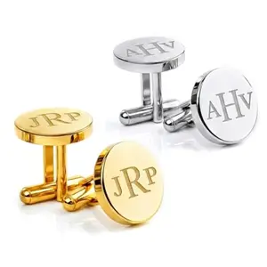 Gold personalized monogram cufflinks with handwritten engraving in gift box