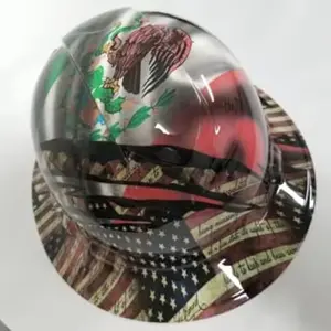 Wet Works Imaging customized full brim hard hat with American flag and Mexican roots hydro-dipped design