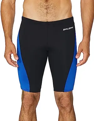 baleaf Men's Swimsuit Swim Jammers in black and blue, featuring drawstring waist