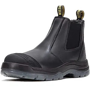ROCKROOSTER mens pull-on steel toe work boots in full grain leather with wide toe box