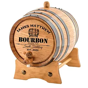Personalized custom American White Oak Bourbon Aging Barrel with black hoops