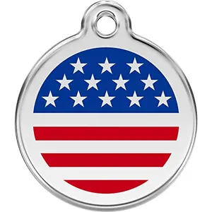 Red Dingo large round stainless steel patriotic pet ID tag with stars and stripes