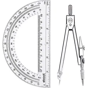EBOOT clear protractor and compass in transparent case