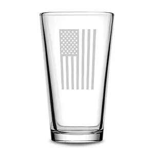 Integrity Bottles vertical American flag etched pint glass