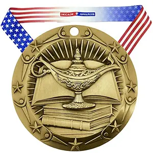 Decade Awards World Class 3 inch academic medal with American flag ribbon