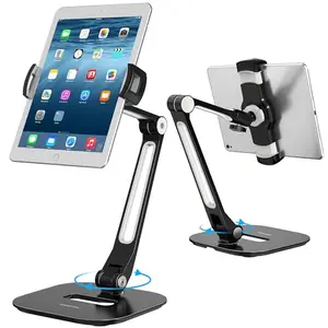 AboveTEK black aluminum tablet stand on a desk with an iPad