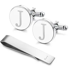 LOYALLOOK initial cufflinks and tie clip set in gift box
