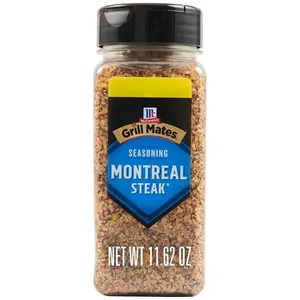 McCormick Grill Mates Montreal Steak Seasoning container with coarse spices
