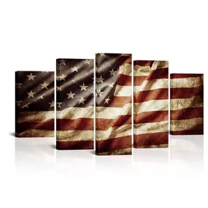 VVOVV 5-piece American flag canvas print spanning a large living room wall
