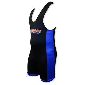 LiftingLarge Titan Triumph Powerlifting Singlet in black and blue with wide strap design for maximum coverage