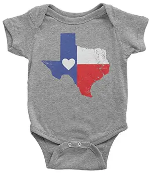 Baby romper featuring a watercolor-style Texas flag with a white heart