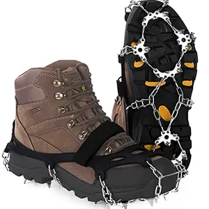 EnergeticSky ice cleats with 19 stainless steel spikes on a trail running shoe