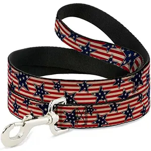 Buckle-Down Americana Stars Stripes red white blue white dog leash, 0.5 inch wide