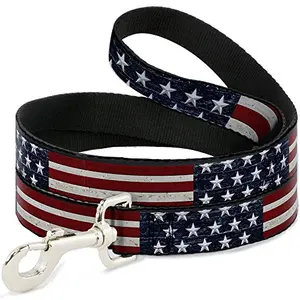 Buckle-Down Rustic Stars Stripes dog leash with a vintage-inspired patriotic design, 1 inch wide