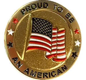 American flag enamel lapel pin with gold-tone finish on a white background