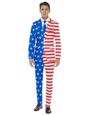 Suitmeister Men's USA Flag Suit half blue half stars and stripes design
