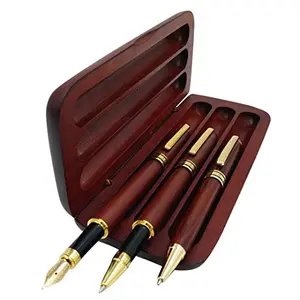 Set of three rosewood pens - fountain, ballpoint, and gel - in a wooden gift box