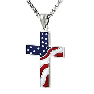 HZMAN American flag cross pendant on a chain