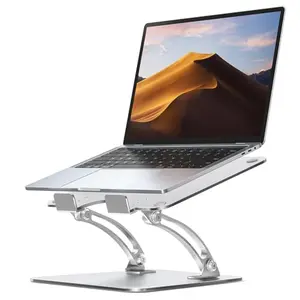 Nulaxy C1 dual-foldable aluminum laptop stand in silver, elevated with ergonomic angle