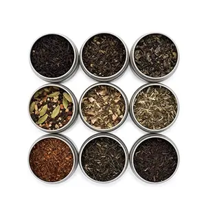 Golden Moon Organic Loose Leaf Tea Sampler Gift Set with 9 Tea Tins