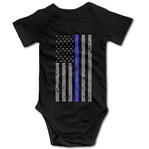 OASCUVER NEWBABY Thin Blue Line American Flag Baby Girl's Short Sleeve Romper Bodysuit