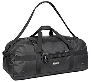 Fitdom 132L duffle bag in black with compression straps and ventilating holes