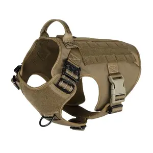 ICEFANG Tactical Dog Harness in brown with MOLLE webbing and metal buckle