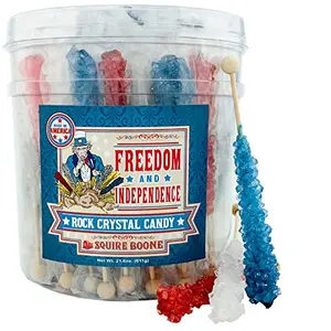 Boone's Mill 4th of July rock candy sticks in red, white, and blue