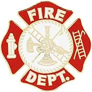 Artisan Owl Maltese Cross fire department hat pin on a cap