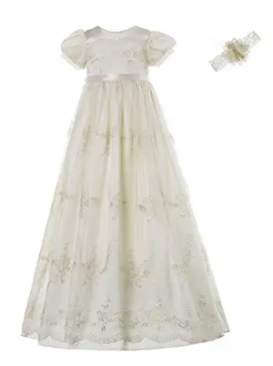 NIMBLE Embroidered Christening Gown with Headband