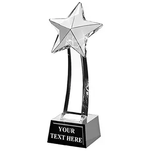 Nine-inch glass star trophy on black crystal base, customizable engraving
