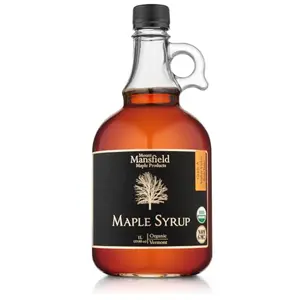 Mansfield Maple organic Vermont maple syrup in large glass bottle