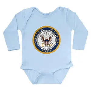 Long sleeve navy bodysuit with United States Navy embroidery on infant