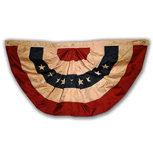 Morigins 48x25 inch tea stained antique US flag bunting half fan pleated banner with embroidered stars and brass grommets