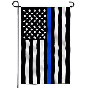 Briarwood Lane embroidered thin blue line garden flag with stars and American flag design