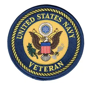 Square navy veteran patch with text and anchor design on black background