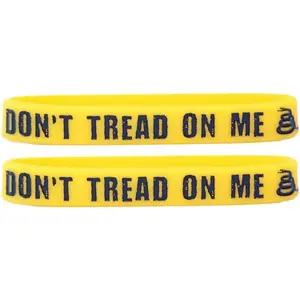Two-pack of SayitBands Gadsden Flag Don't Tread on Me wristbands in classic yellow and black