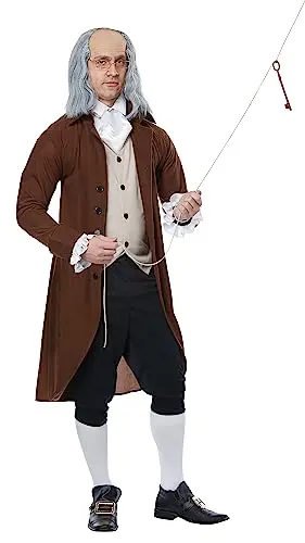 California Costumes Benjamin Franklin costume with jacket, vest, cravat, and knickers