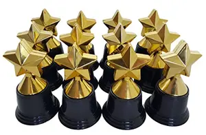 Bulk pack of 12 plastic gold star trophies with round bases from Dondor