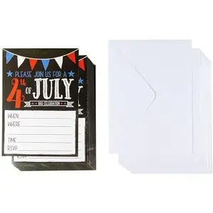 Best Paper Greetings patriotic BBQ party invitation cards with triangle flag banner and 4th of July text
