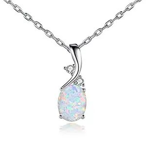 AILUOR Vintage Oval Opal Necklace with silver plated setting